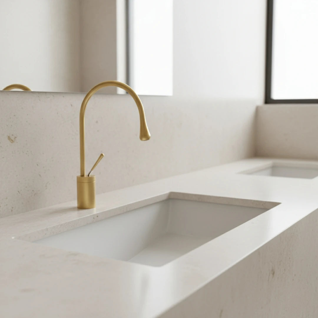 Robinet salle de bain lavabo design arrondi goutte - Doré - Laiton