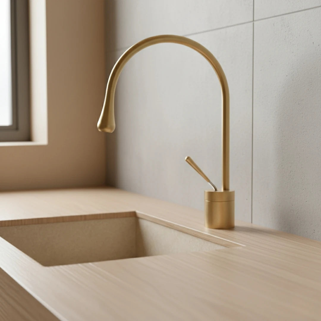 Robinet salle de bain lavabo design arrondi goutte - Doré - Laiton
