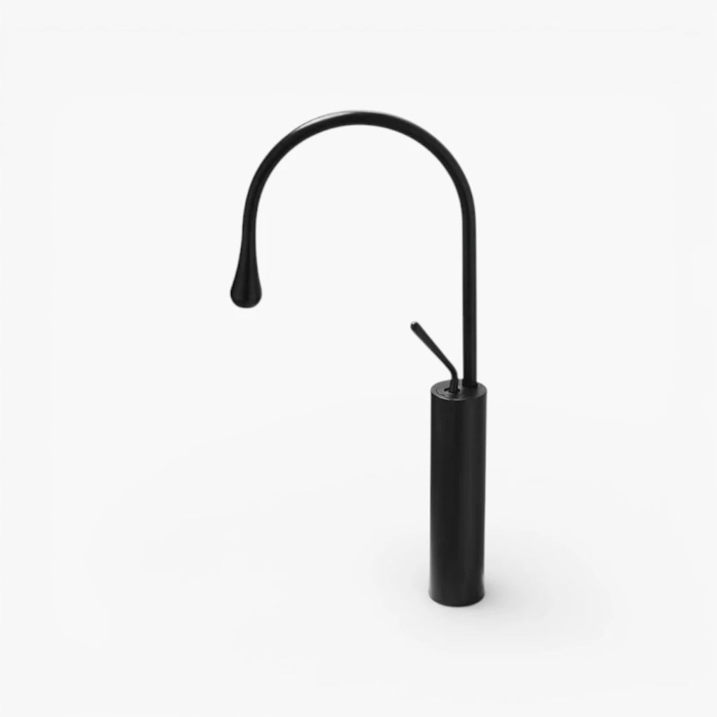 Robinet salle de bain lavabo design arrondi goutte - Noir - Laiton