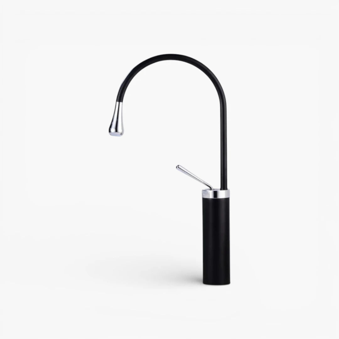Robinet salle de bain lavabo design arrondi goutte - Noir - Laiton