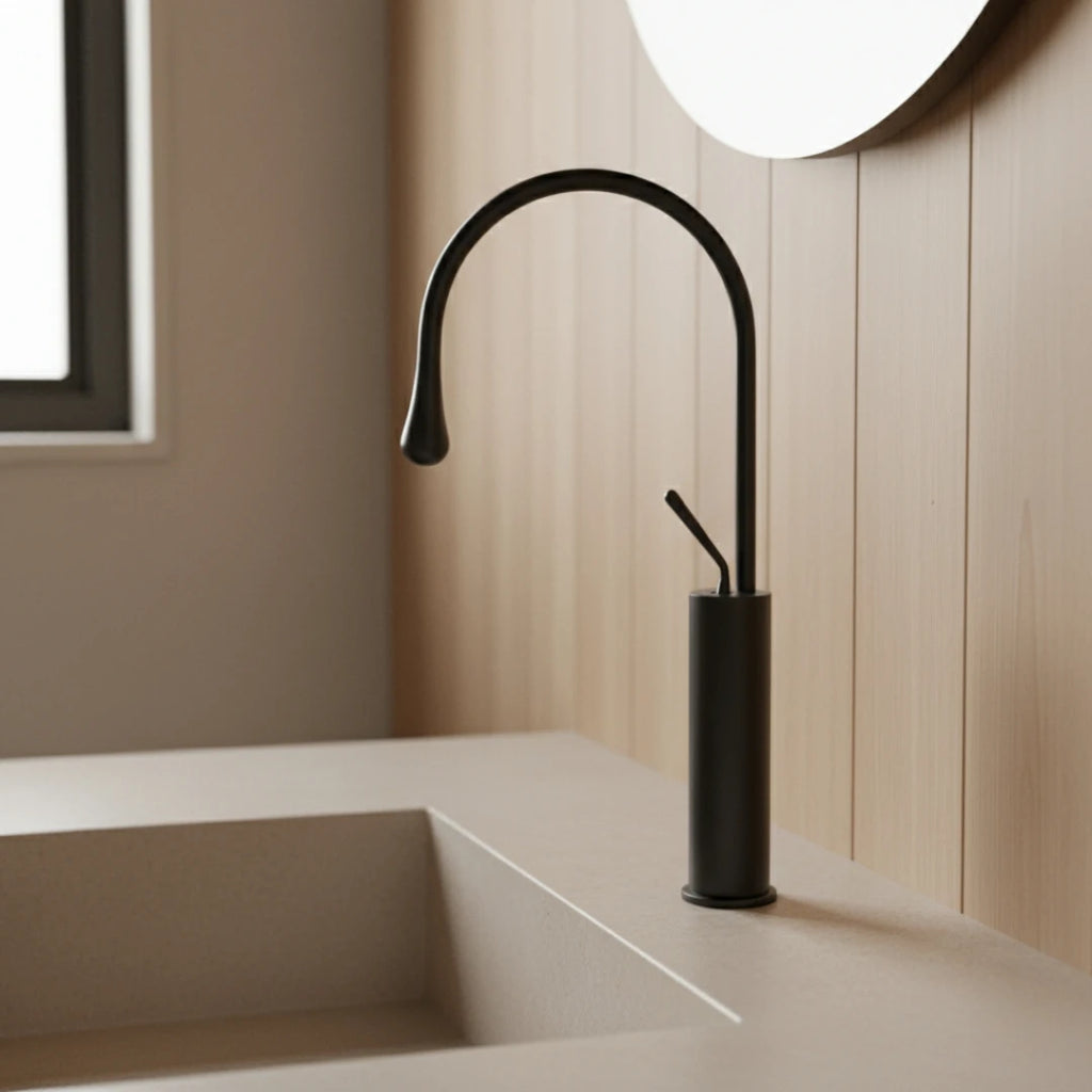 Robinet salle de bain lavabo design arrondi goutte - Noir - Laiton