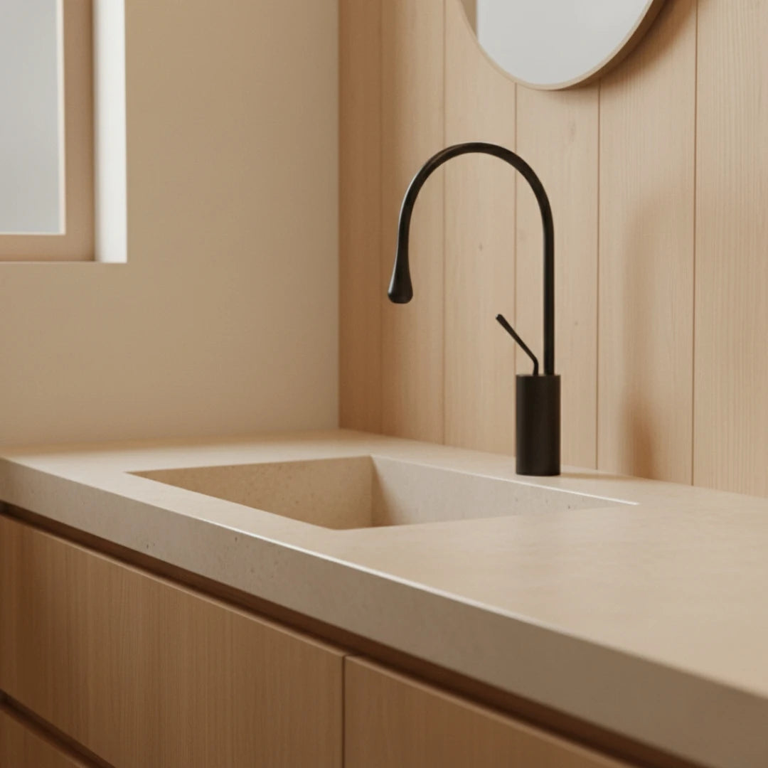 Robinet salle de bain lavabo design arrondi goutte - Noir - Laiton