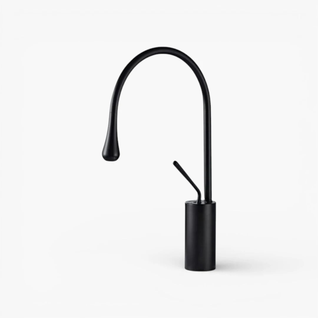 Robinet salle de bain lavabo design arrondi goutte - Noir - Laiton