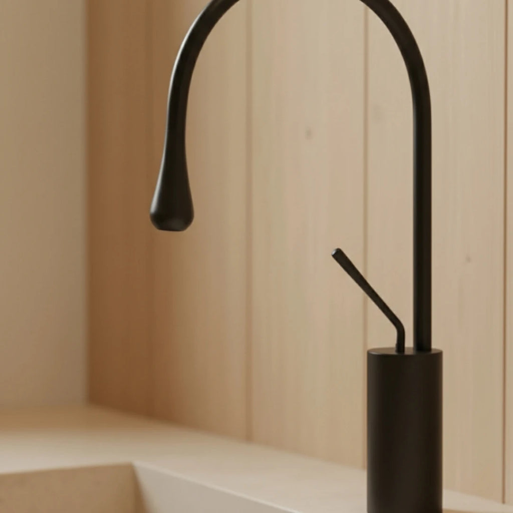 Robinet salle de bain lavabo design arrondi goutte - Noir - Laiton