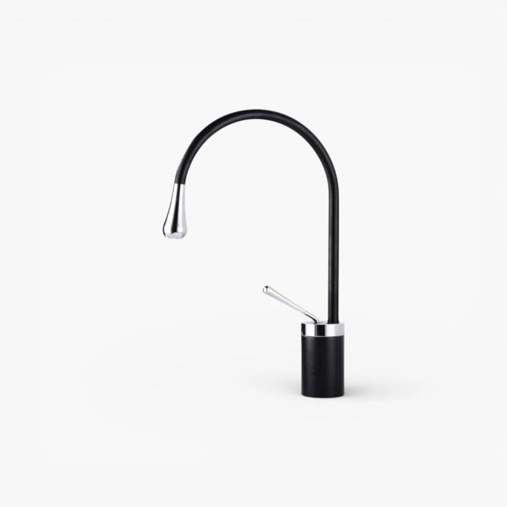 Robinet salle de bain lavabo design arrondi goutte - Noir - Laiton