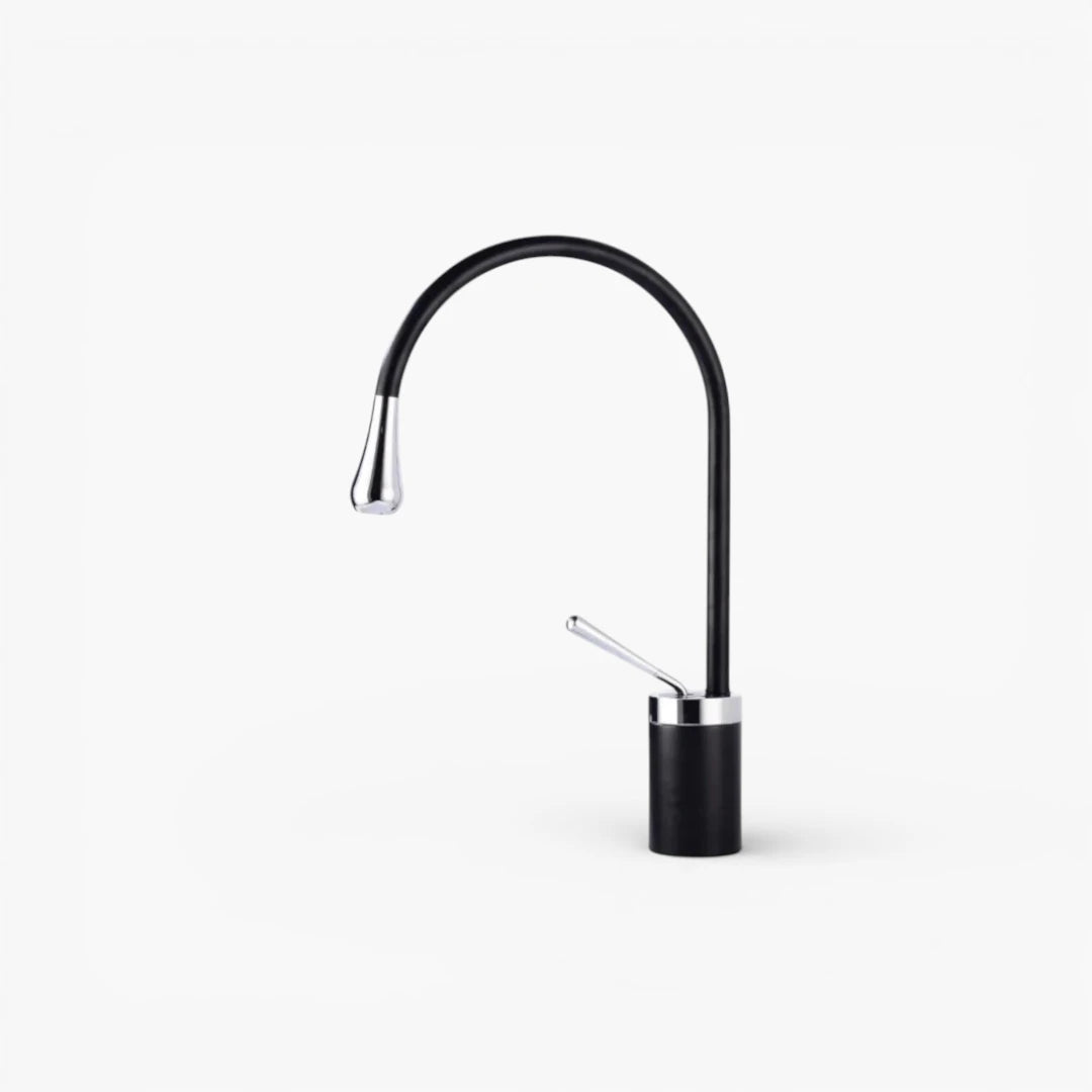 Robinet salle de bain lavabo design arrondi goutte - Noir - Laiton