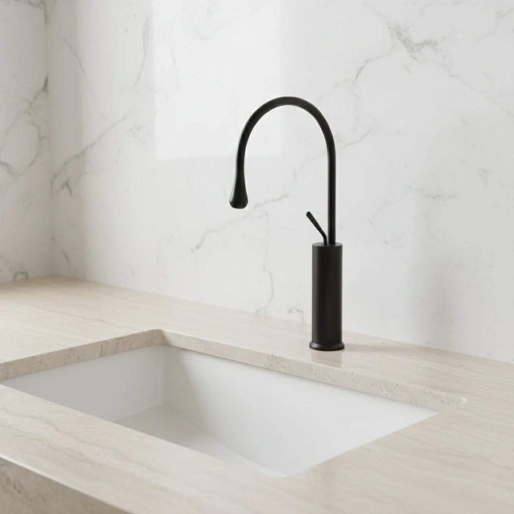 Robinet salle de bain lavabo design arrondi goutte - Noir - Laiton