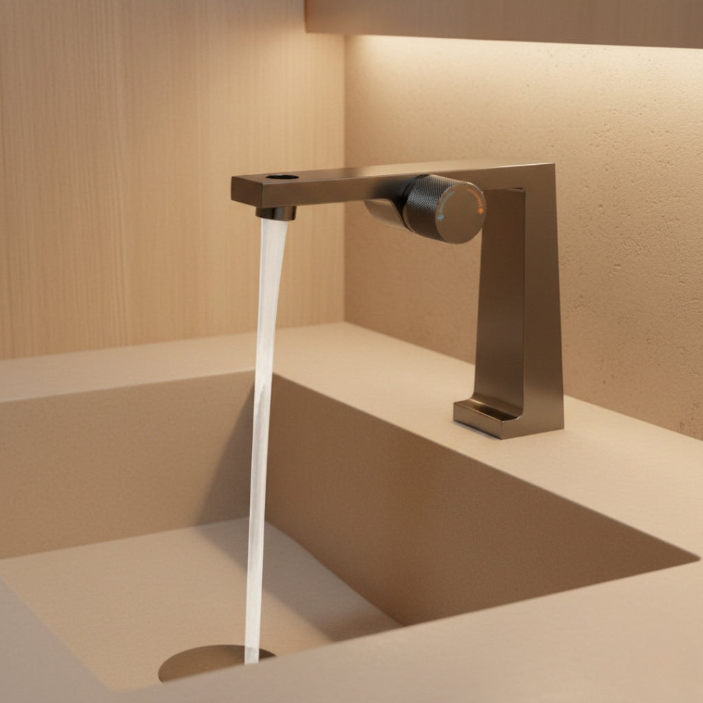Robinet salle de bain lavabo design contemporain mitigeur - Argenté - Laiton