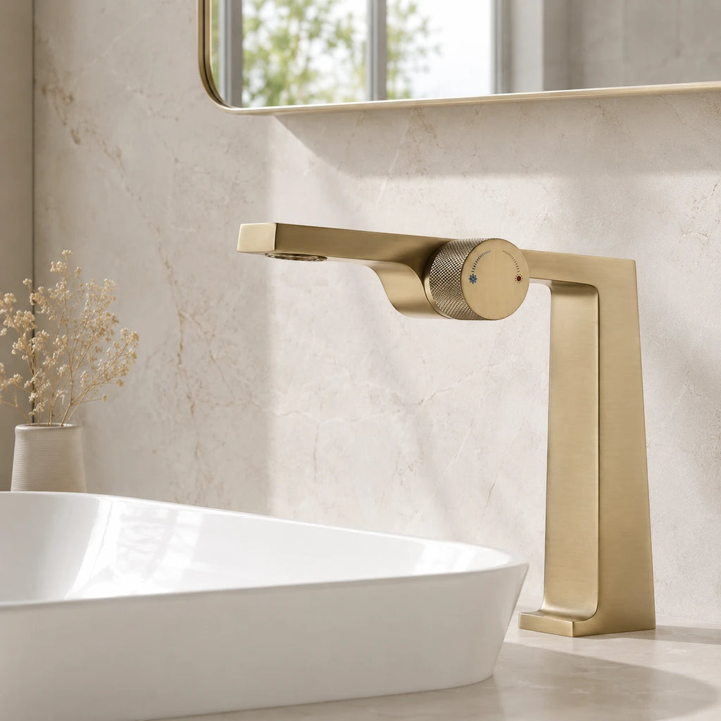 Robinet salle de bain lavabo design contemporain mitigeur - Doré - Laiton