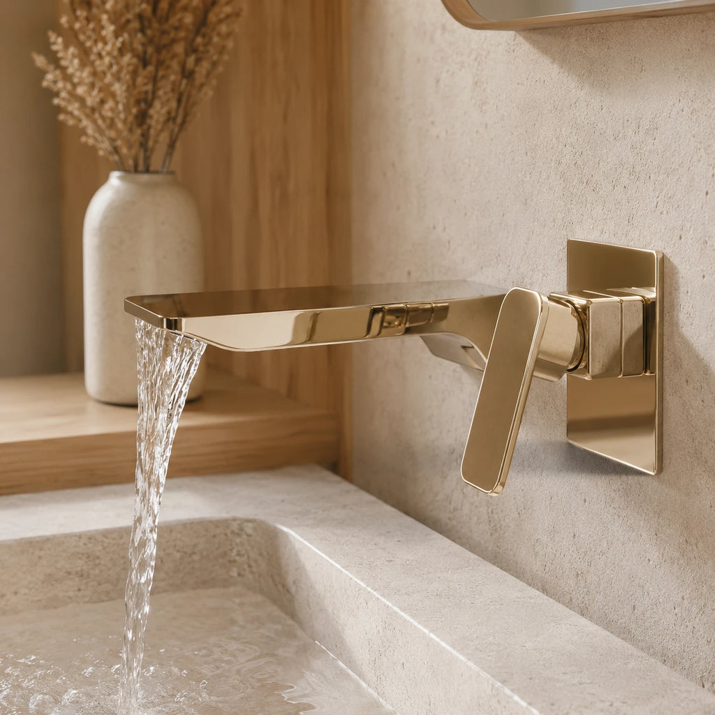 Robinet salle de bain lavabo encastrable mural cascade - Doré - Laiton