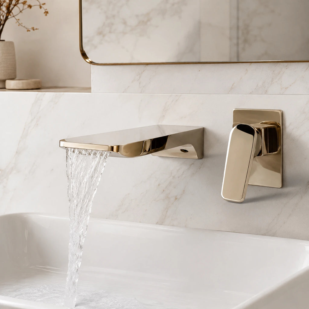 Robinet salle de bain lavabo encastrable mural cascade - Doré - Laiton