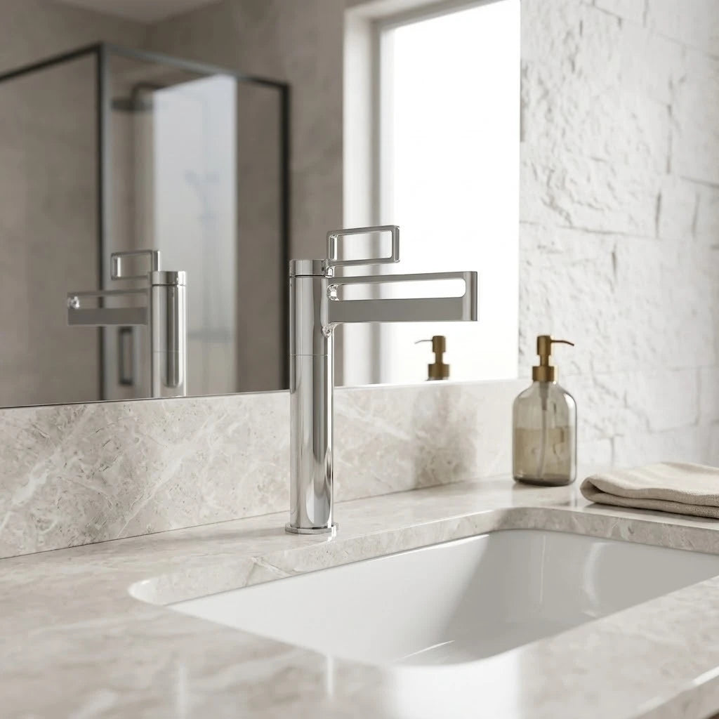 Robinet salle de bain lavabo géométrique - Argenté - Laiton