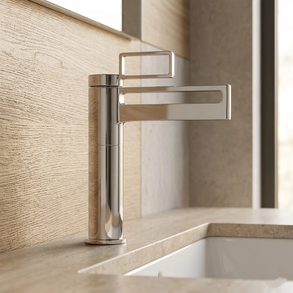 Robinet salle de bain lavabo géométrique - Argenté - Laiton