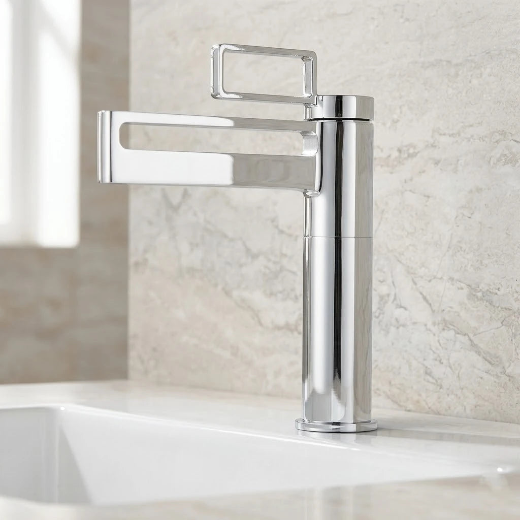 Robinet salle de bain lavabo géométrique - Argenté - Laiton