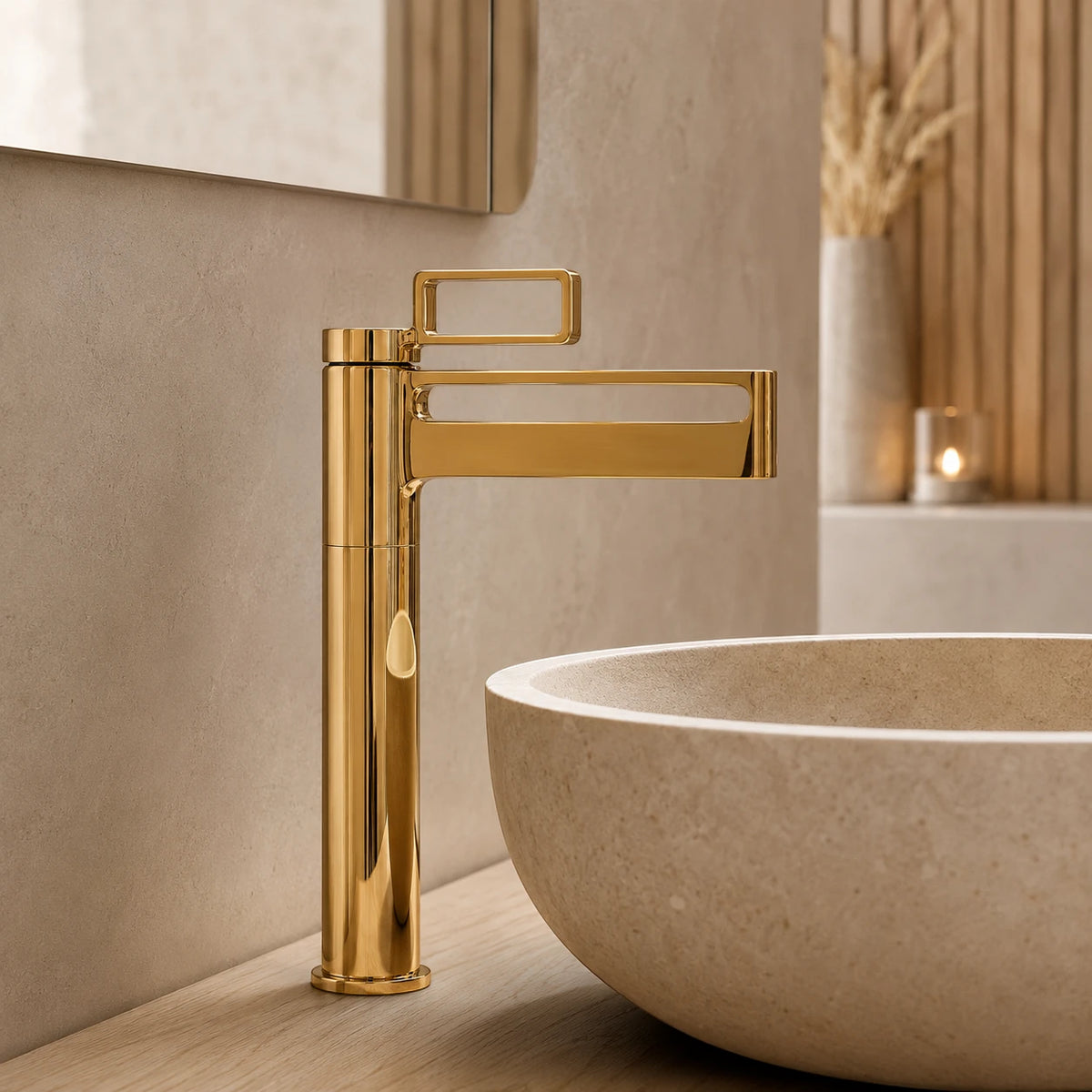 Robinet salle de bain lavabo géométrique - Doré - Laiton