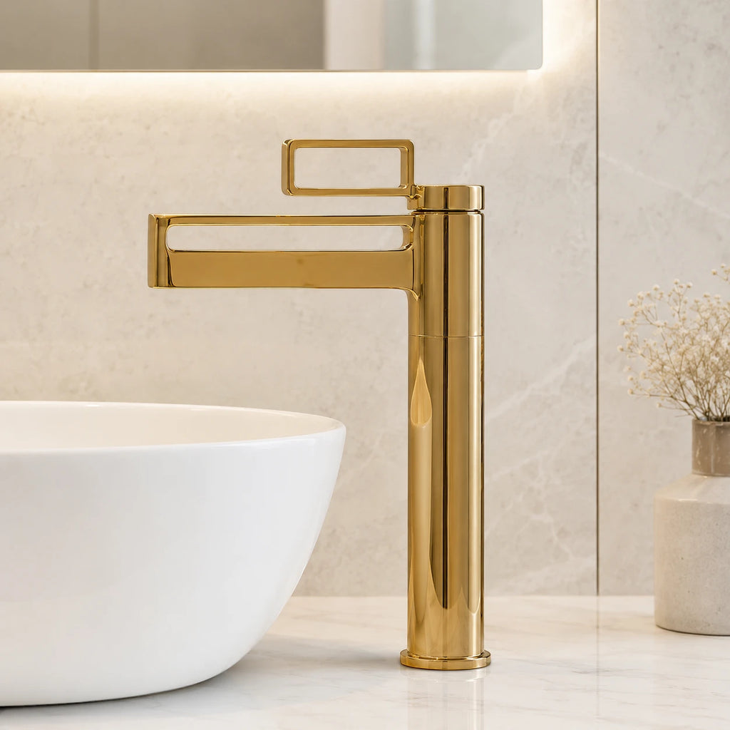 Robinet salle de bain lavabo géométrique - Doré - Laiton