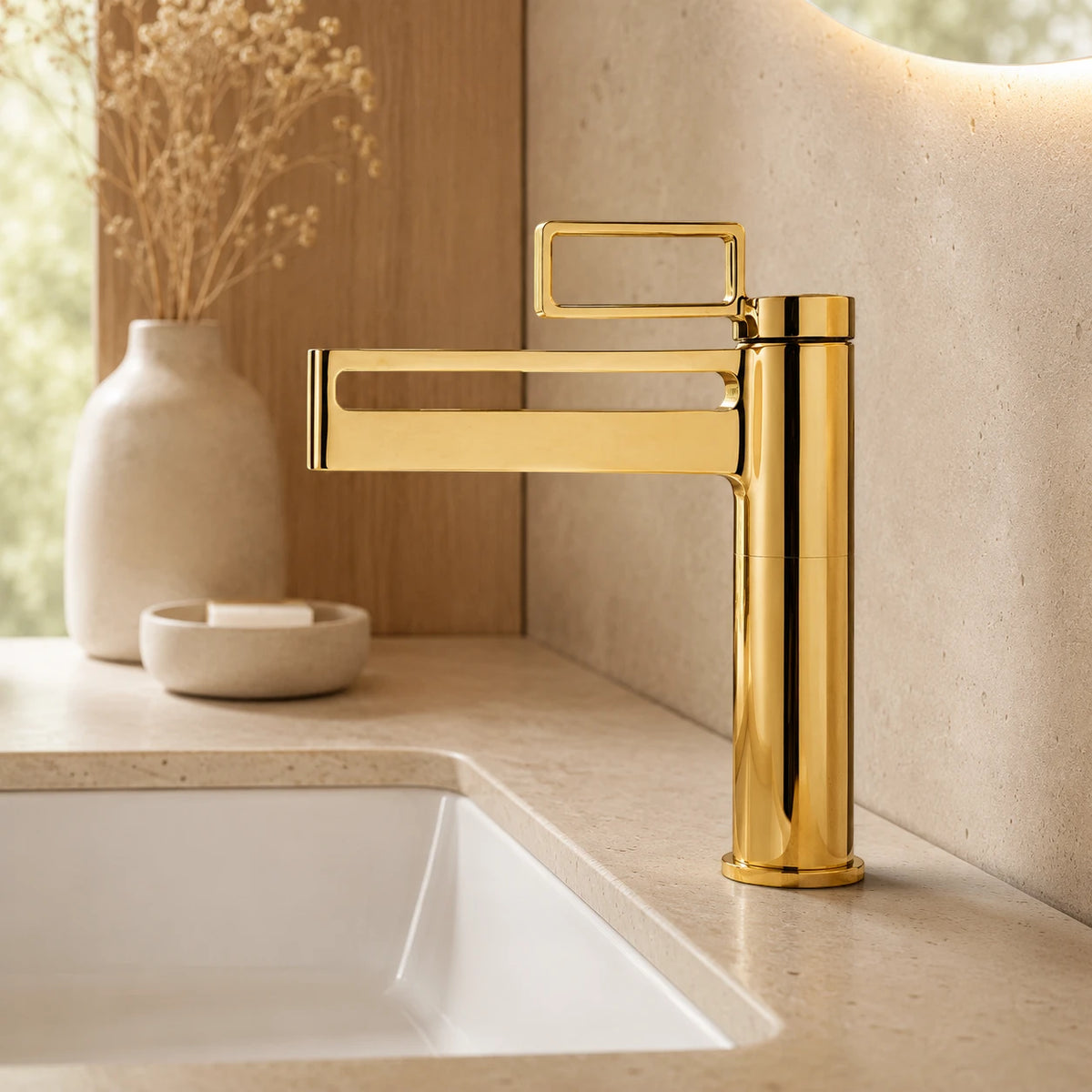Robinet salle de bain lavabo géométrique - Doré - Laiton