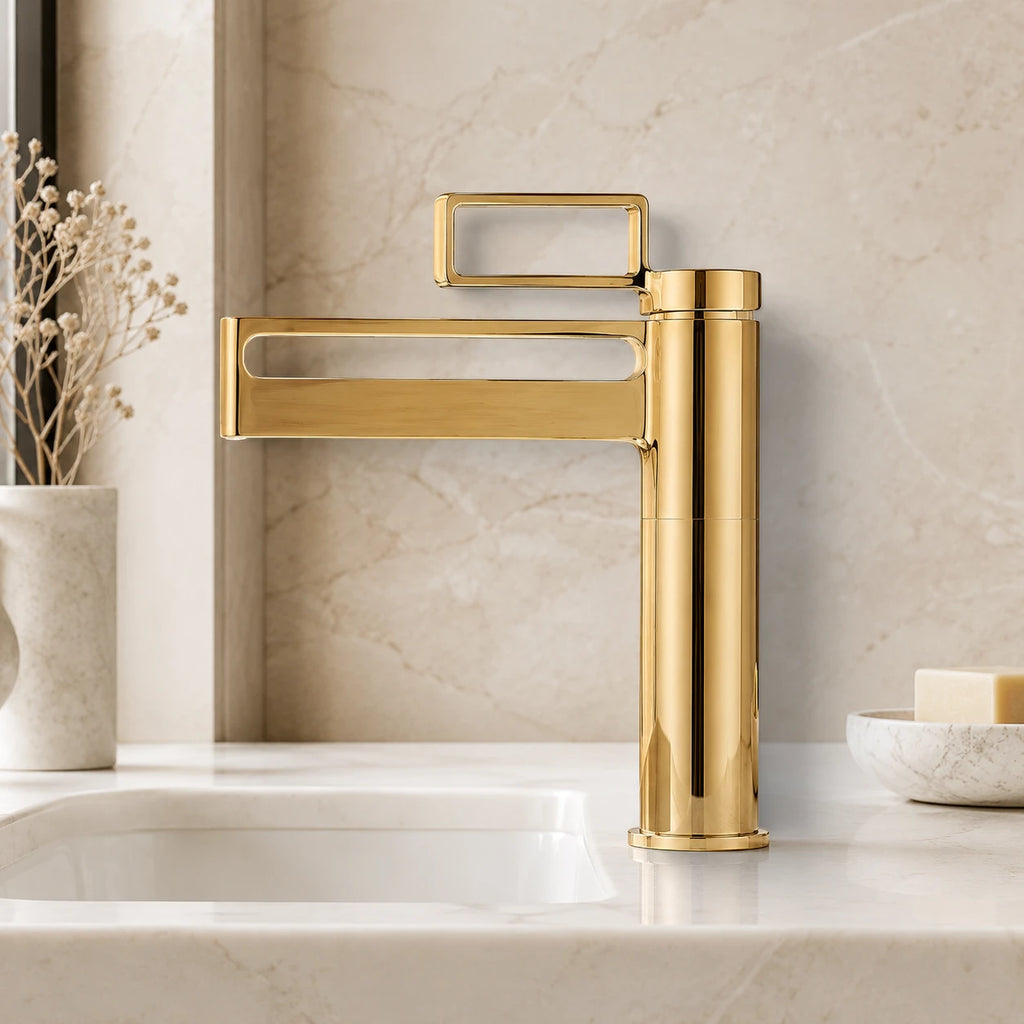 Robinet salle de bain lavabo géométrique - Doré - Laiton