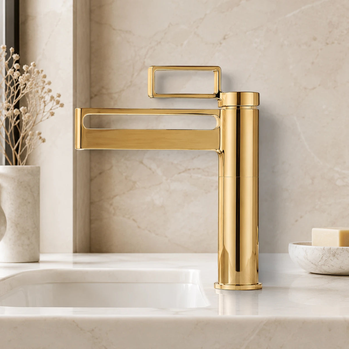 Robinet salle de bain lavabo géométrique - Doré - Laiton