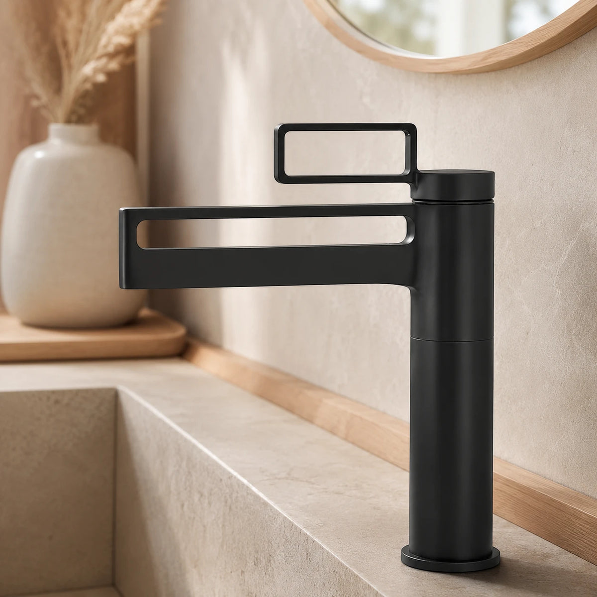 Robinet salle de bain lavabo géométrique - Noir - Laiton
