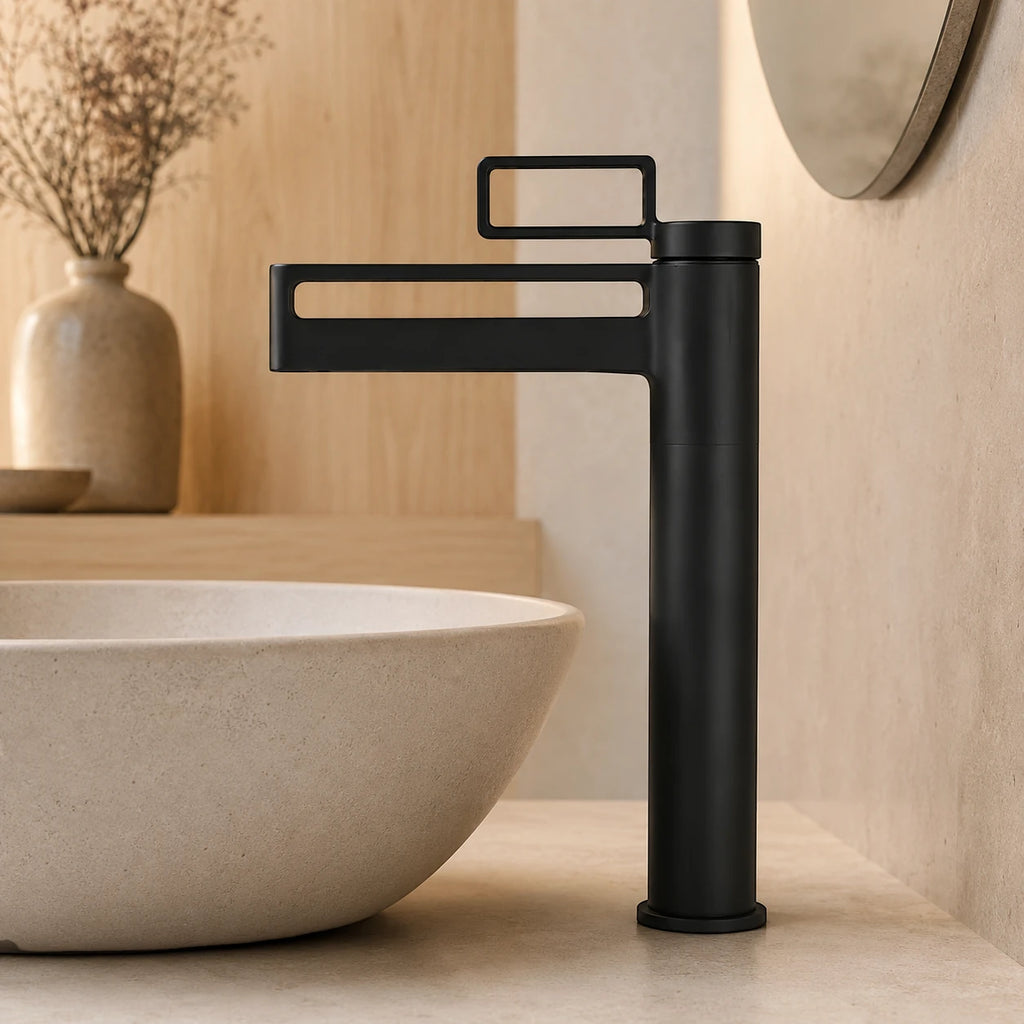 Robinet salle de bain lavabo géométrique - Noir - Laiton