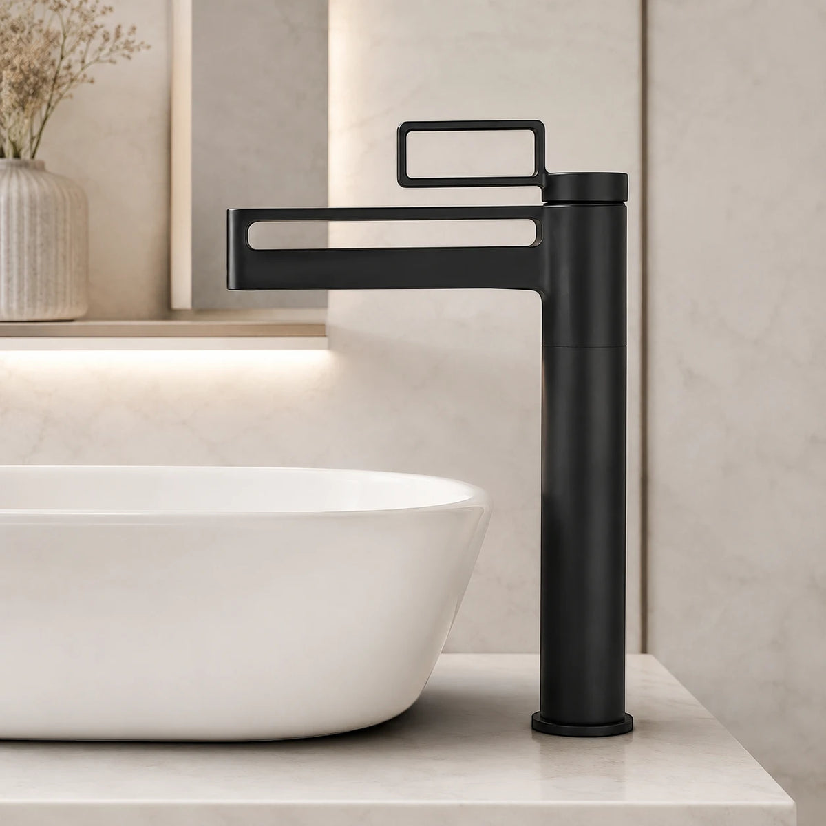 Robinet salle de bain lavabo géométrique - Noir - Laiton