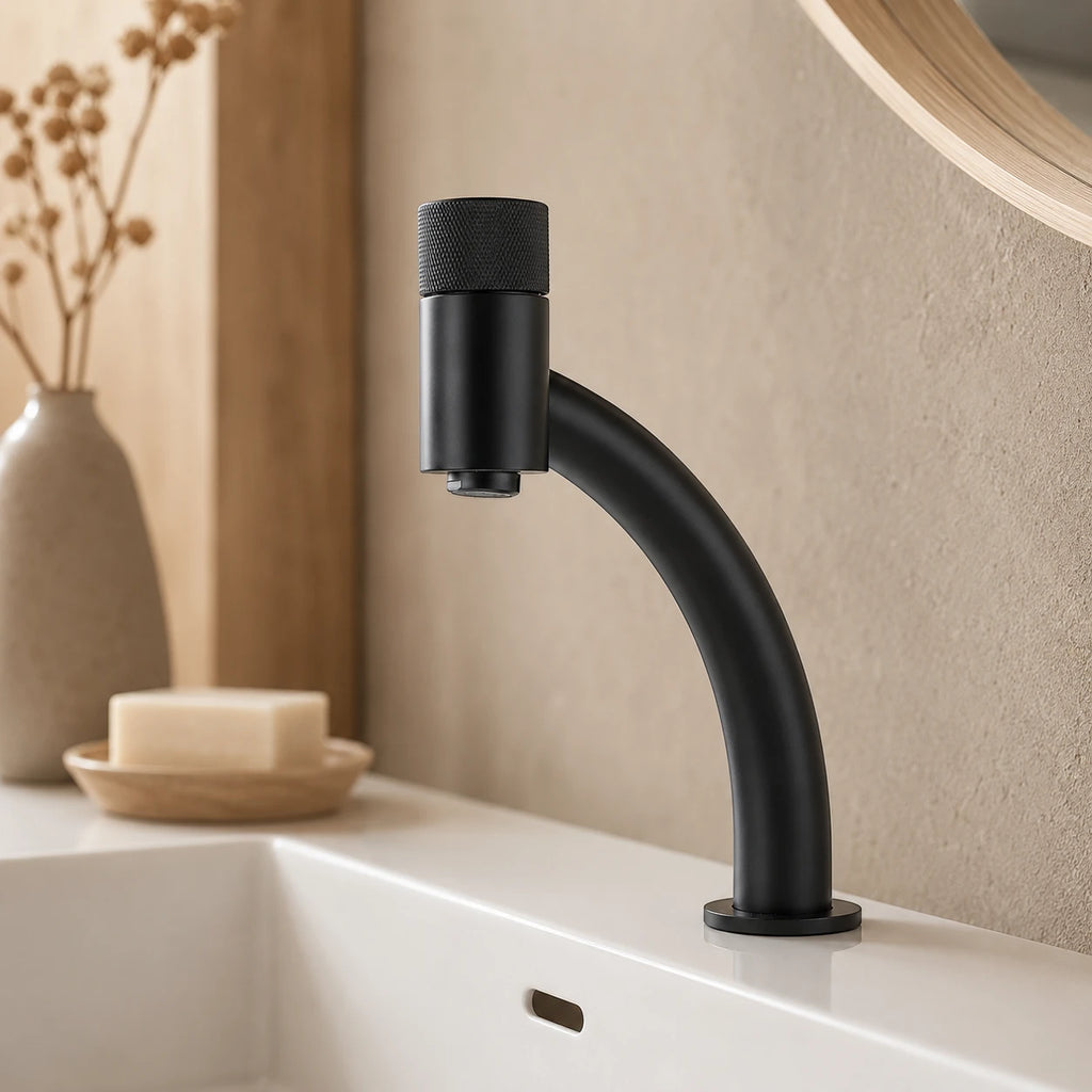Robinet salle de bain lavabo minimaliste - Noir - Laiton