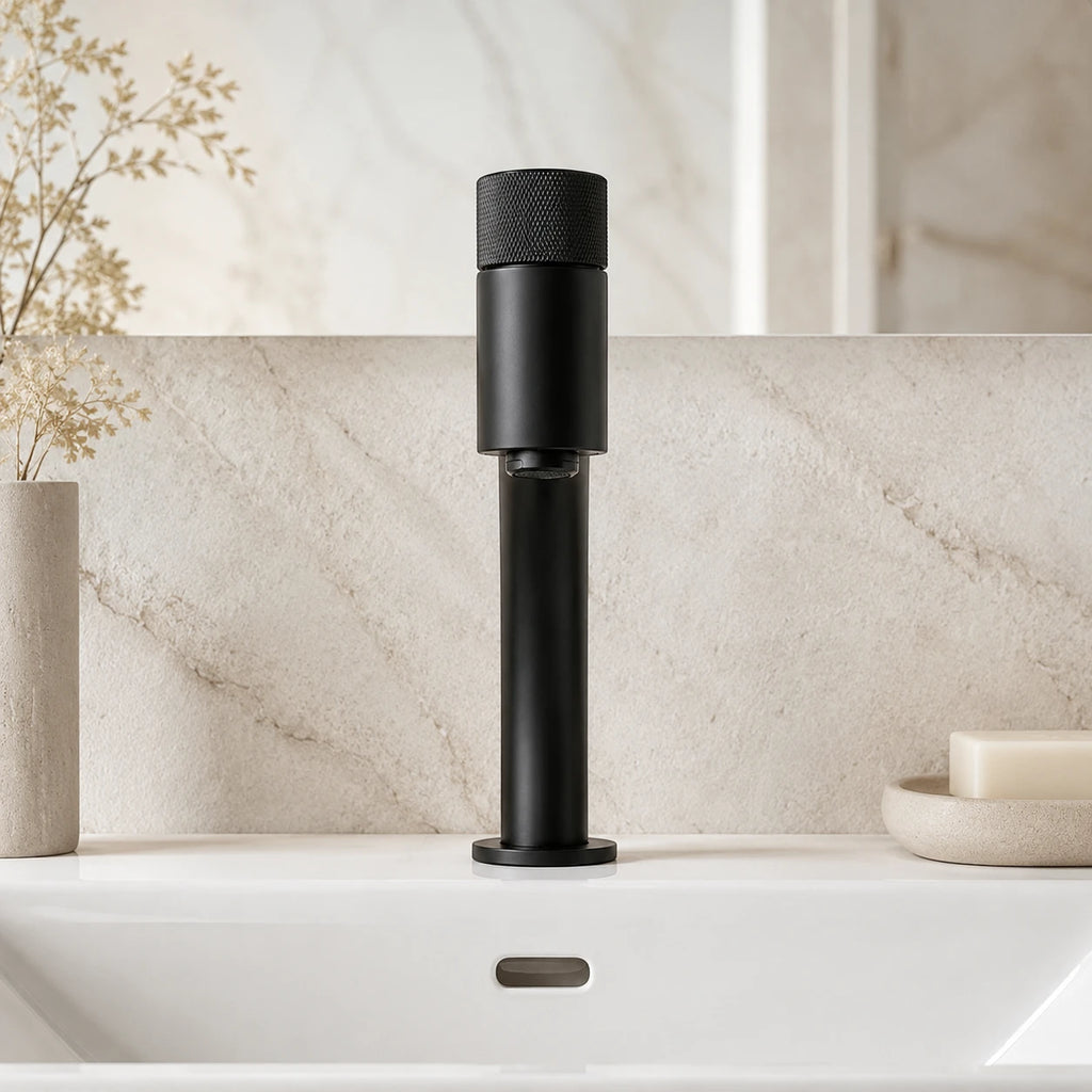 Robinet salle de bain lavabo minimaliste - Noir - Laiton