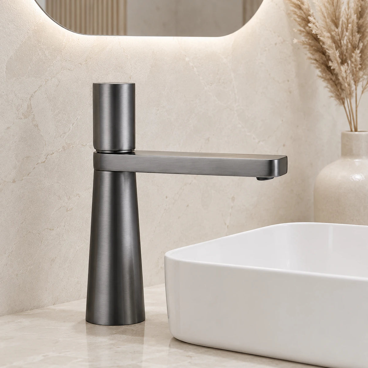 Robinet salle de bain lavabo minimaliste géométrique design - Argenté - Laiton