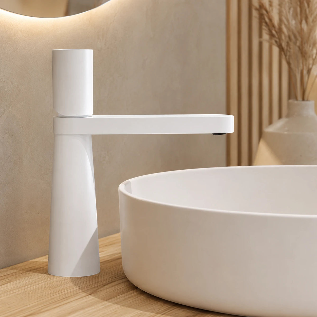 Robinet salle de bain lavabo minimaliste géométrique design - Blanc - Laiton