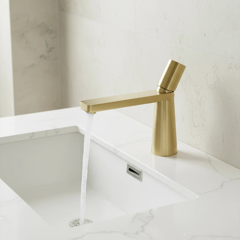 Robinet salle de bain lavabo minimaliste géométrique design - Doré - Laiton