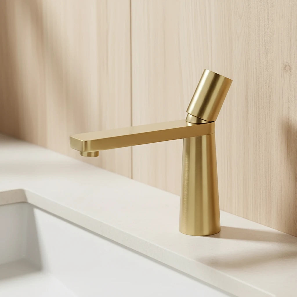 Robinet salle de bain lavabo minimaliste géométrique design - Doré - Laiton