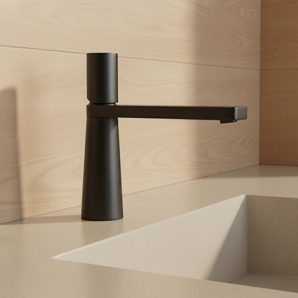 Robinet salle de bain lavabo minimaliste géométrique design - Noir - Laiton