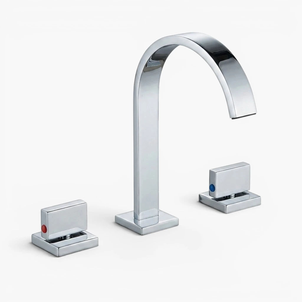 Robinet salle de bain lavabo minimaliste poignées déportées - Argenté - Laiton