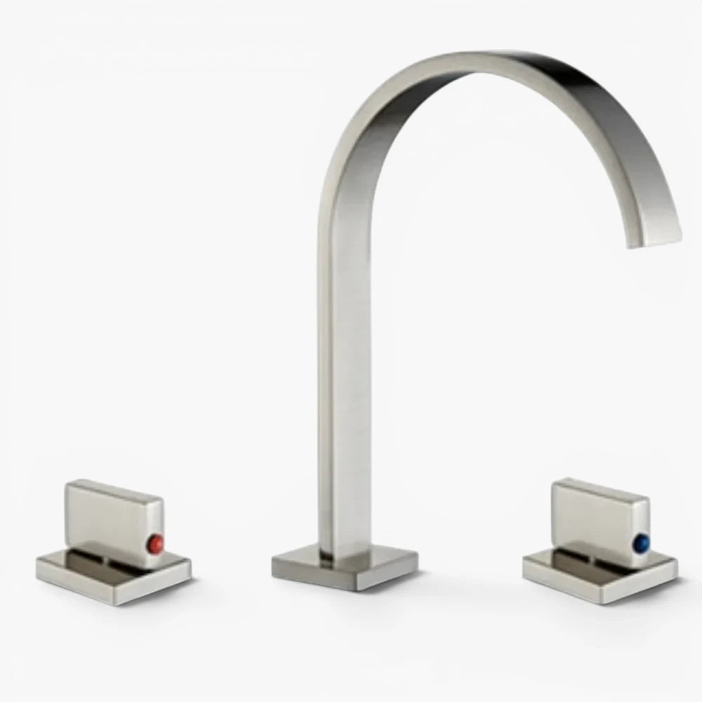 Robinet salle de bain lavabo minimaliste poignées déportées - Argenté - Laiton