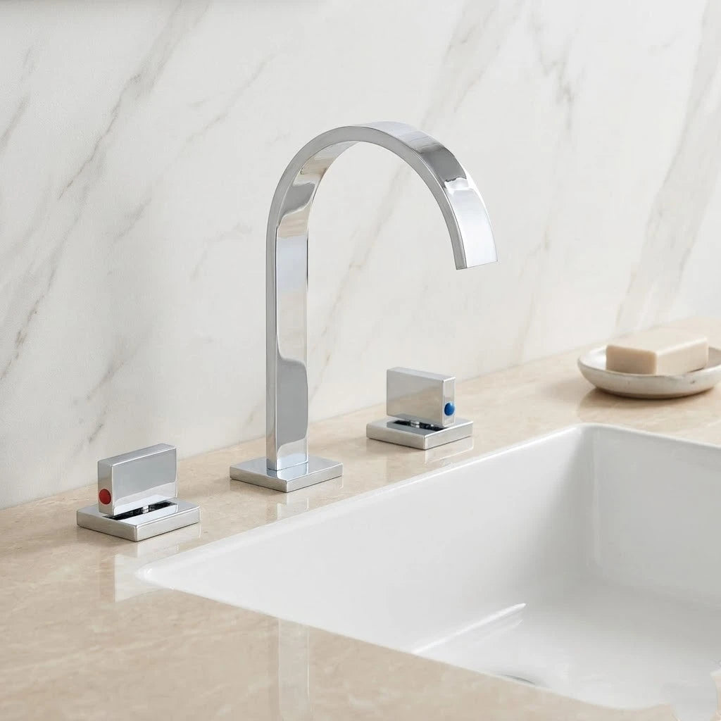 Robinet salle de bain lavabo minimaliste poignées déportées - Argenté - Laiton