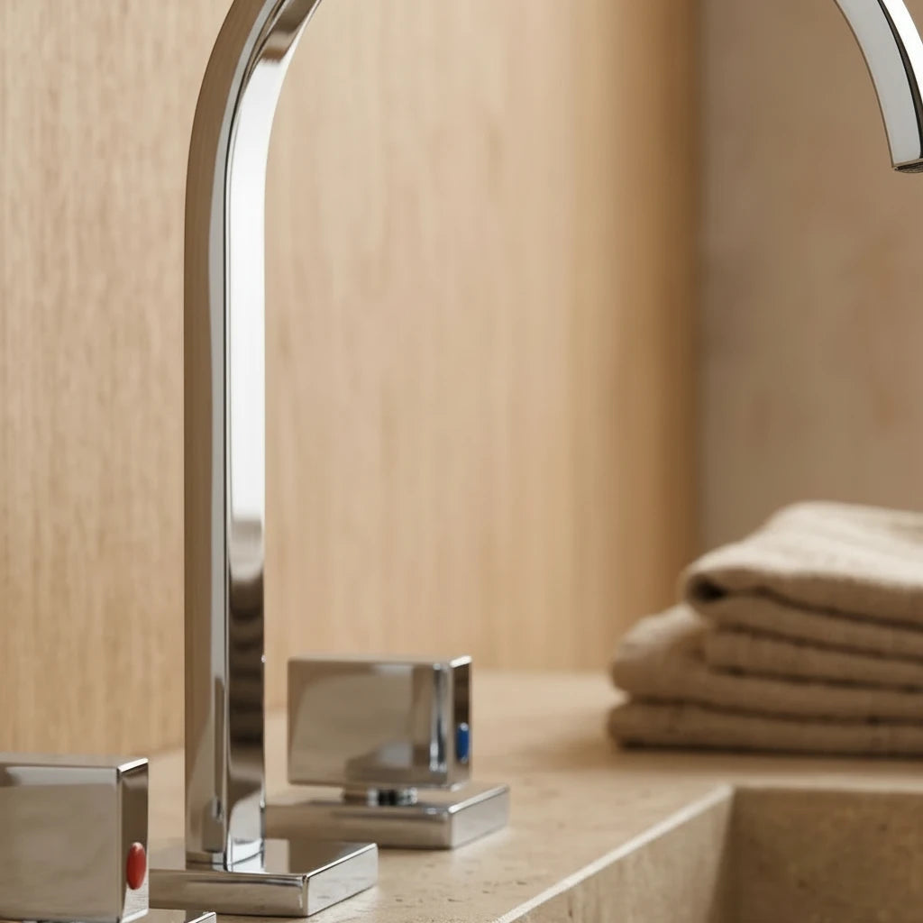 Robinet salle de bain lavabo minimaliste poignées déportées - Argenté - Laiton