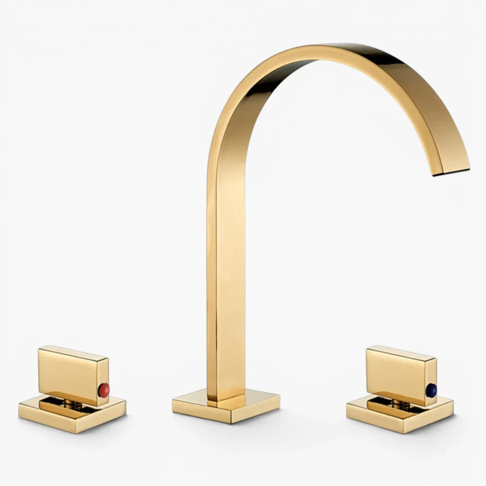 Robinet salle de bain lavabo minimaliste poignées déportées - Doré - Laiton