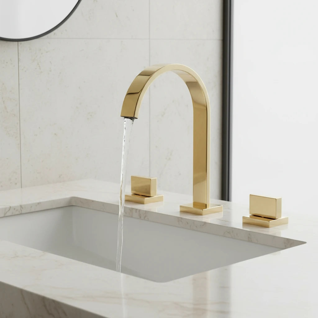 Robinet salle de bain lavabo minimaliste poignées déportées - Doré - Laiton