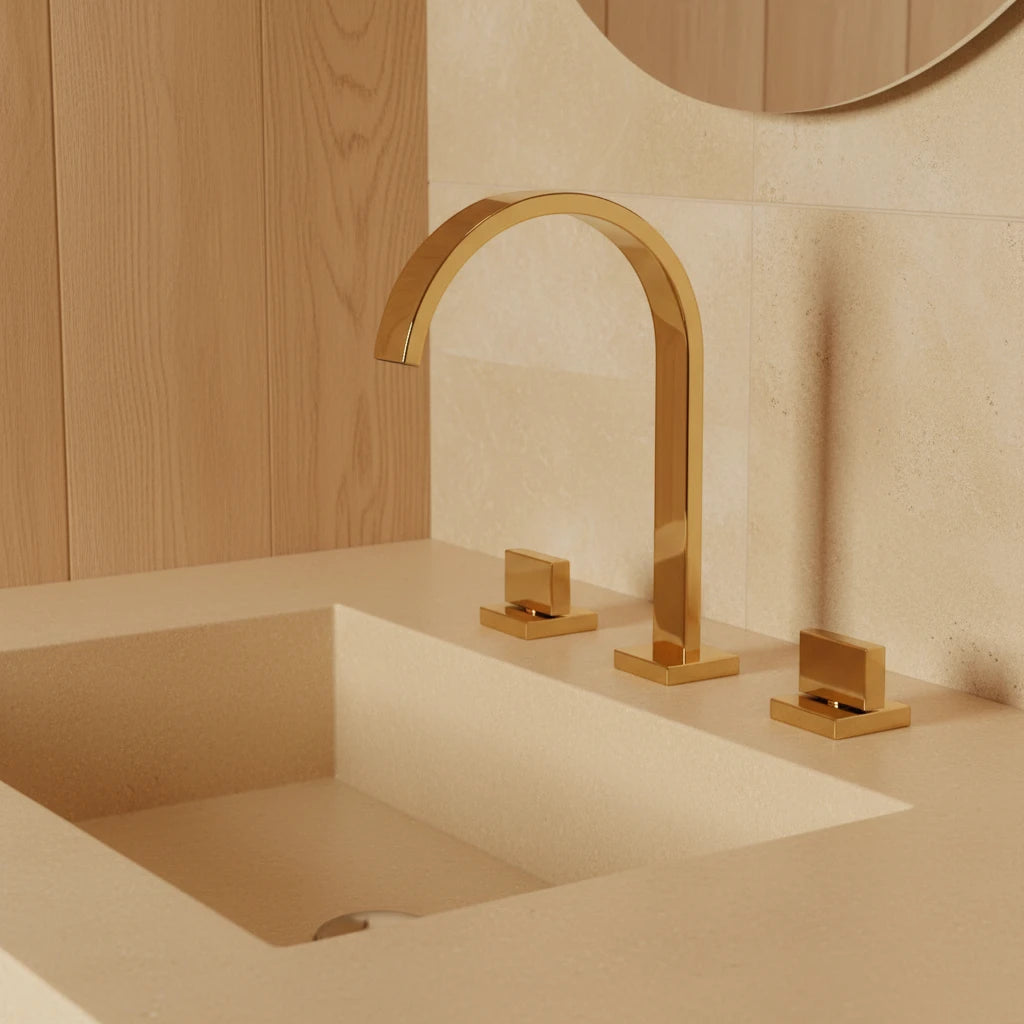 Robinet salle de bain lavabo minimaliste poignées déportées - Doré - Laiton