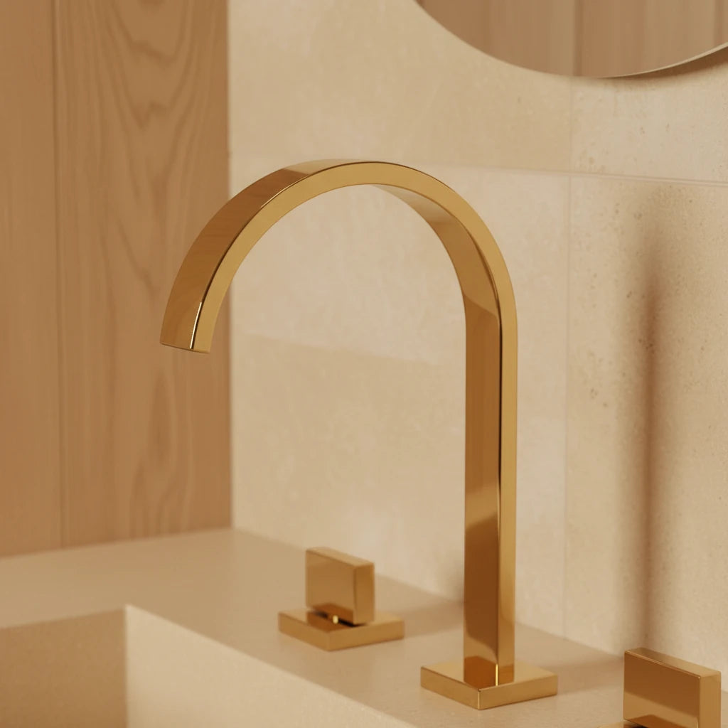 Robinet salle de bain lavabo minimaliste poignées déportées - Doré - Laiton