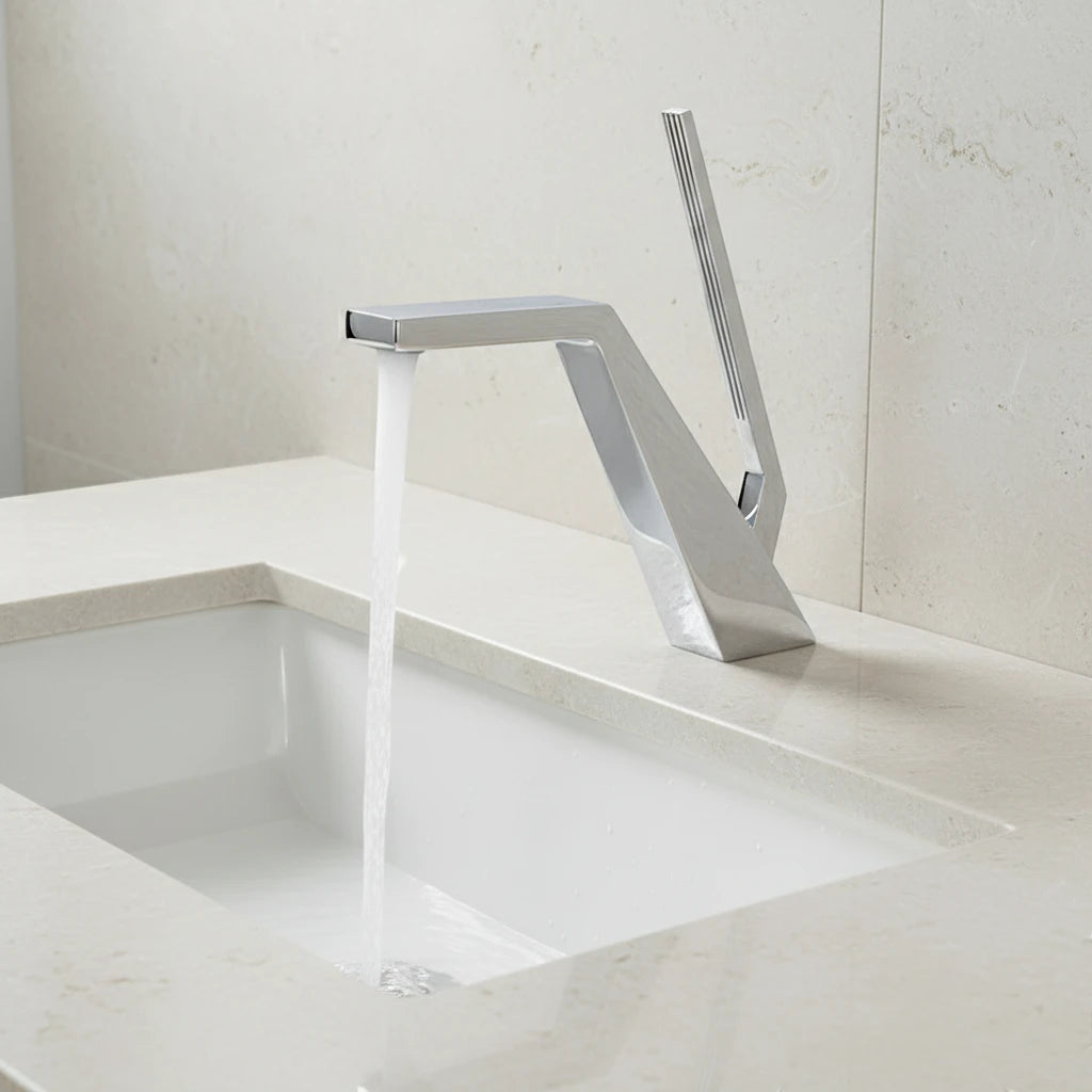Robinet salle de bain lavabo mitigeur design contemporain - Argenté