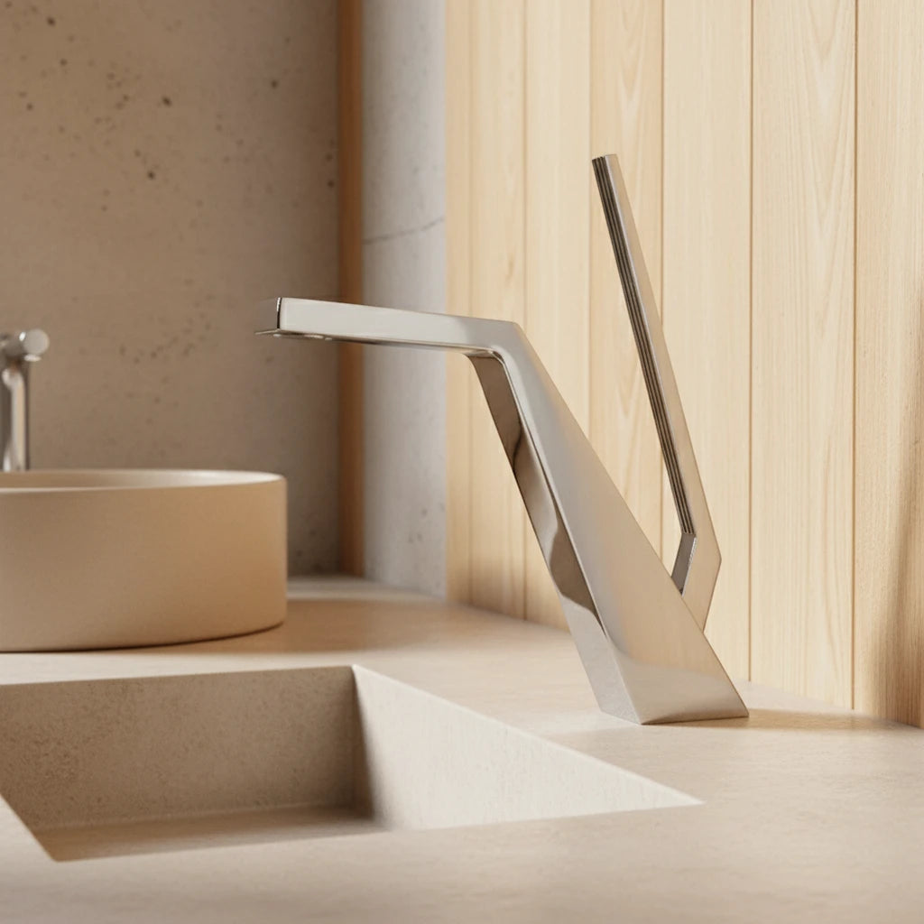 Robinet salle de bain lavabo mitigeur design contemporain - Argenté