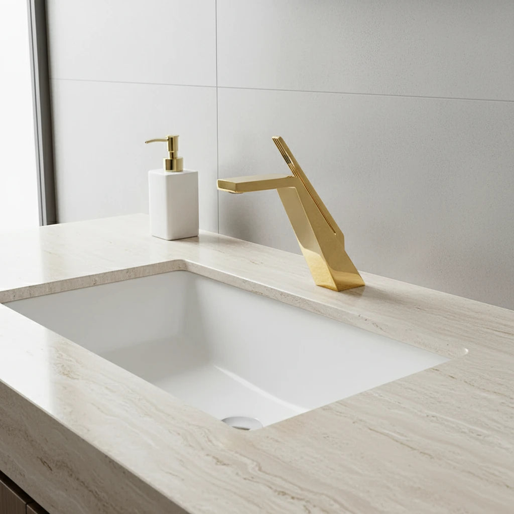 Robinet salle de bain lavabo mitigeur design contemporain - Doré