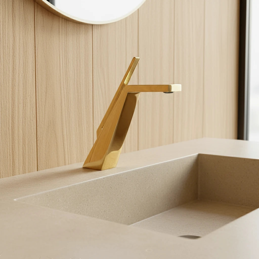 Robinet salle de bain lavabo mitigeur design contemporain - Doré