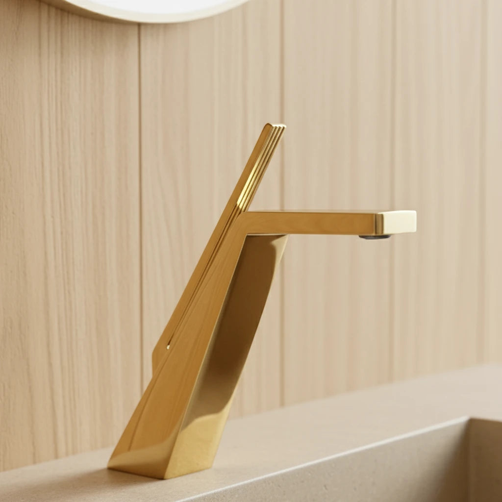 Robinet salle de bain lavabo mitigeur design contemporain - Doré