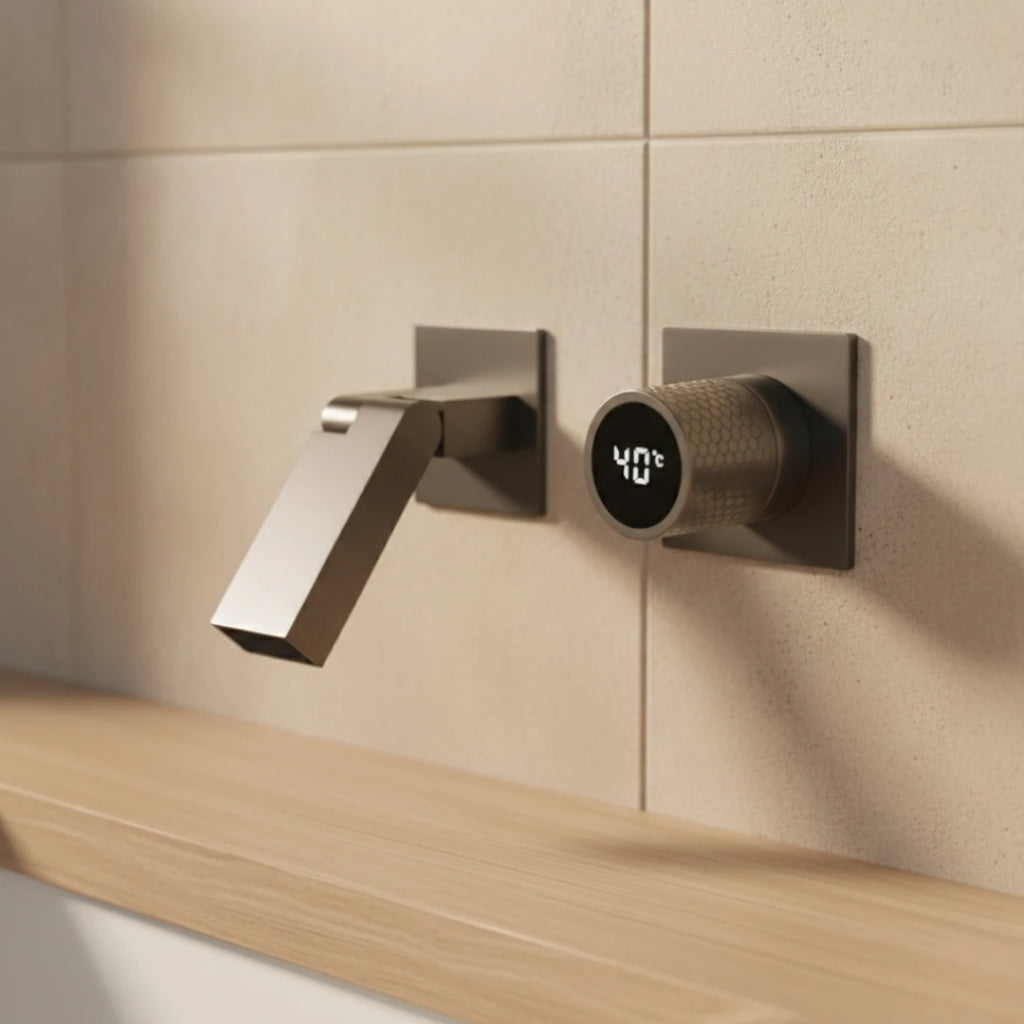 Robinet salle de bain lavabo mural encastrable pivotant - Argenté - Laiton