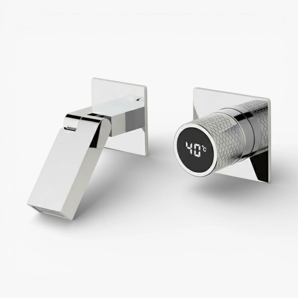 Robinet salle de bain lavabo mural encastrable pivotant - Argenté - Laiton