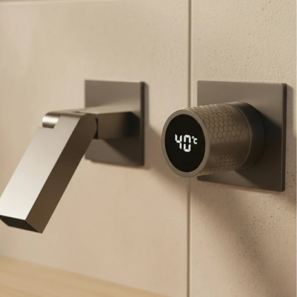Robinet salle de bain lavabo mural encastrable pivotant - Argenté - Laiton