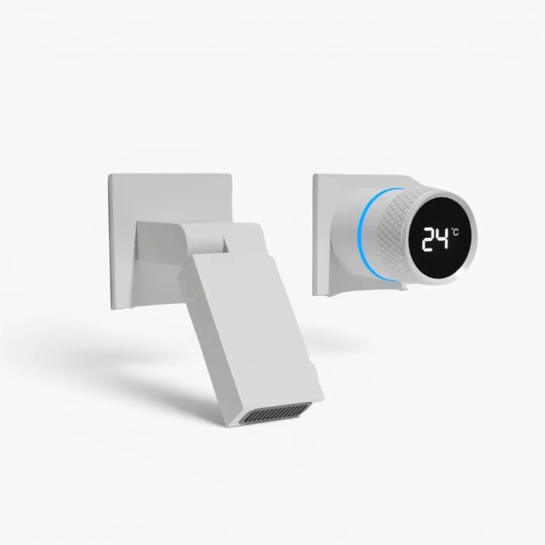 Robinet salle de bain lavabo mural encastrable pivotant - Blanc - Laiton